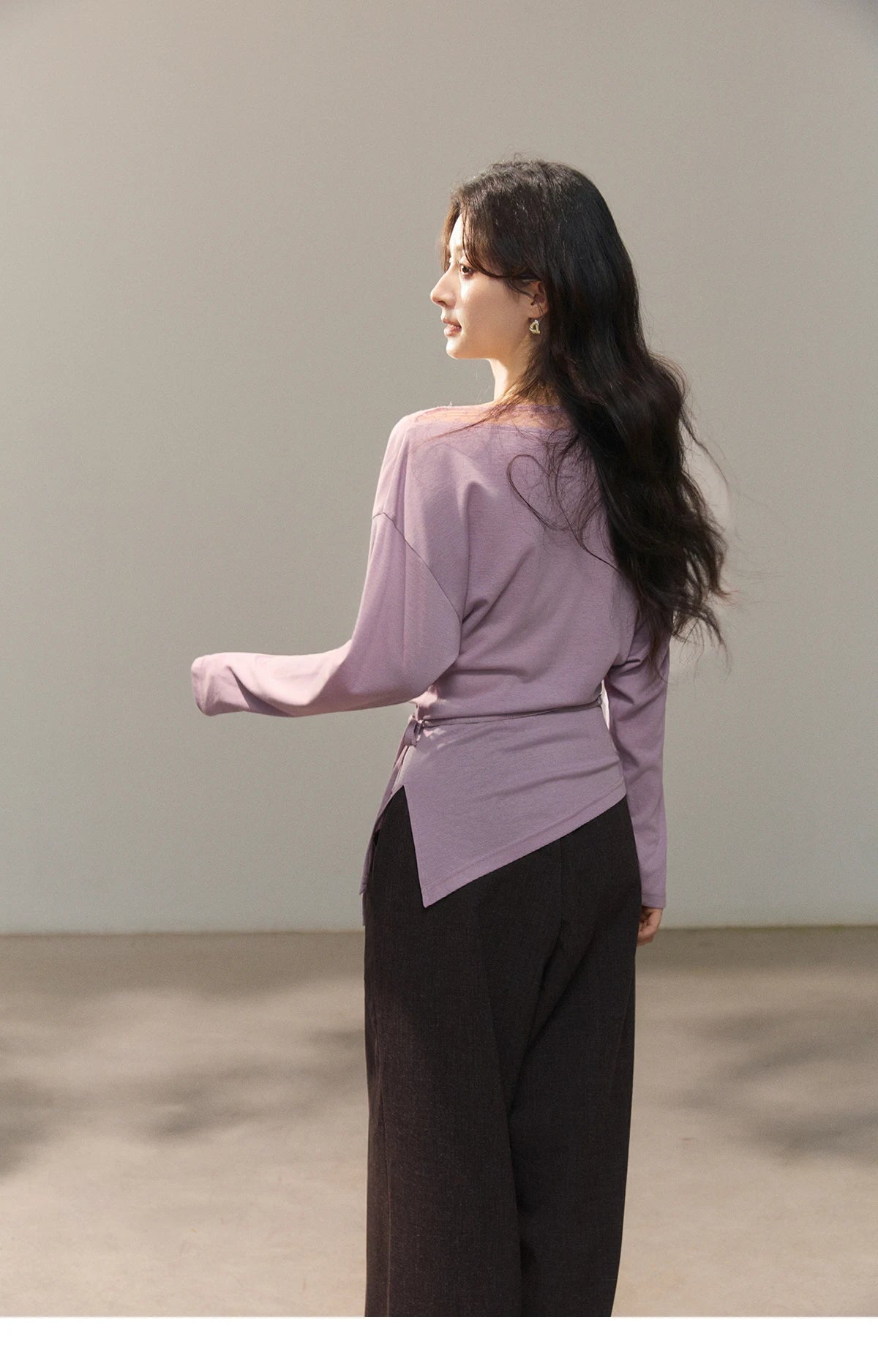 MISHOW Women's Mesh Wool Lace Polka Dot Splicing Tops 2026 Spring Boat Neck Slim Belt Twist Casual Solid T-Shirts MXF13Z3001