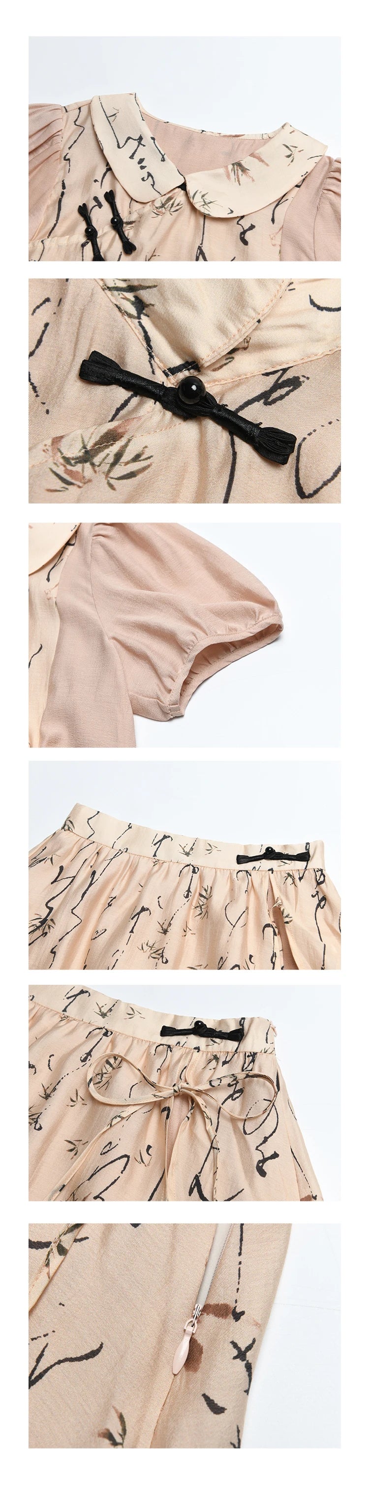 MISHOW Chinese Polo Neck Top Asymmetric Fork Skirt Separately Summer Floral Puff Sleeve Shirt High Waist A-line Skirt MXD22X1396