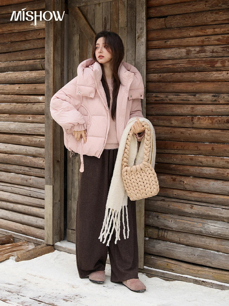 MISHOW Women's Lightweight Padded Jacket 2025 Winter 90%White Duck Down Puffer Jacket Hooded Warm Short Down Jacket MXE51Y0078