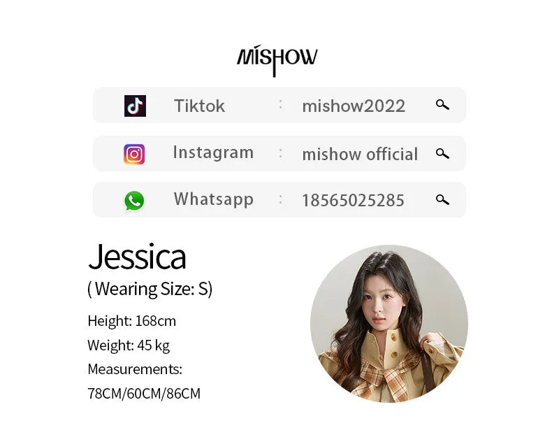 MISHOW Khaki Cropped Trench Coat Lapel Stand Collar MXF108W1003