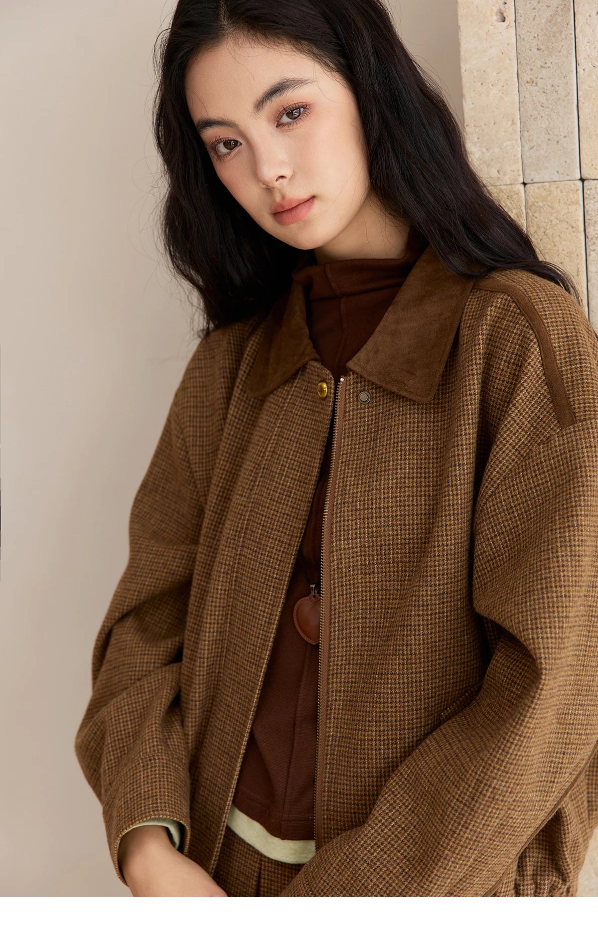 MISHOW Woman 2 Piece Outfit Set 2025 Autumn Retro Commuter Zipper Jacket Mini Pleated Skirt Plaid Fashion Skirt Suit MXE49T1393