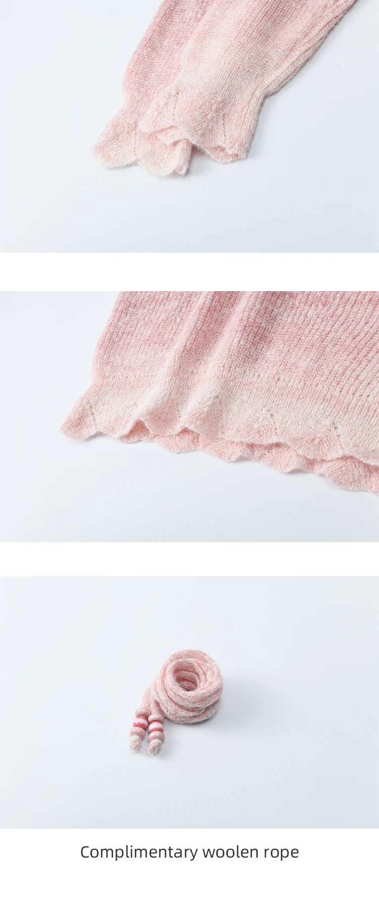 MISHOW Women's Pink Gradient Knitted Top 2025 Autumn French Wool Blend Ribbed Cuff Long Sleeve Tops with Knitted Rope MXE43Z1334