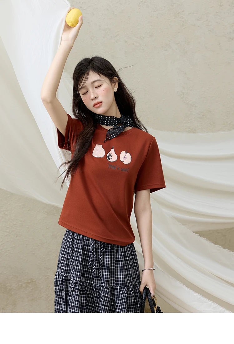 MISHOW Summer Print Casual T-shirt Women New 2025 Short Sleeve Round Neck Slim Shirts Female Fashion Office Lady Tops MXE33T0500