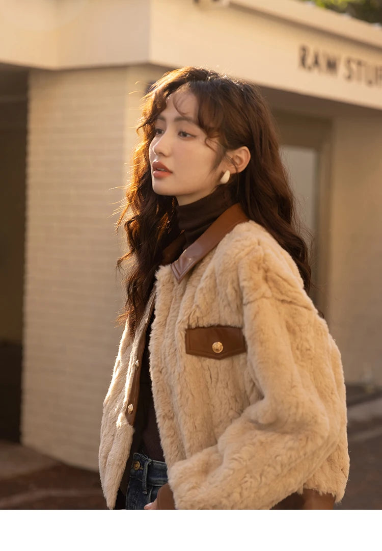 MISHOW Women's Lamb Wool Coat 2022 Winter Single Breasted Leather Turn-down Collar Thickened Warm Outwear Office Lady MXB43W0490