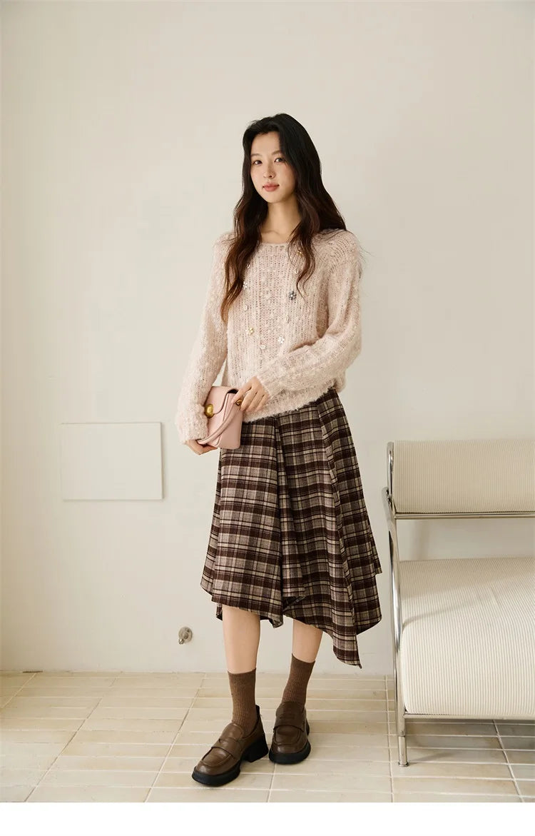 MISHOW Scoop Neck Loose Sweater 2025 Autumn Raglan Sleeve Casual Knitted Top Hollow-out Wool Blend Soft Warm Sweaters MXE46Z2565