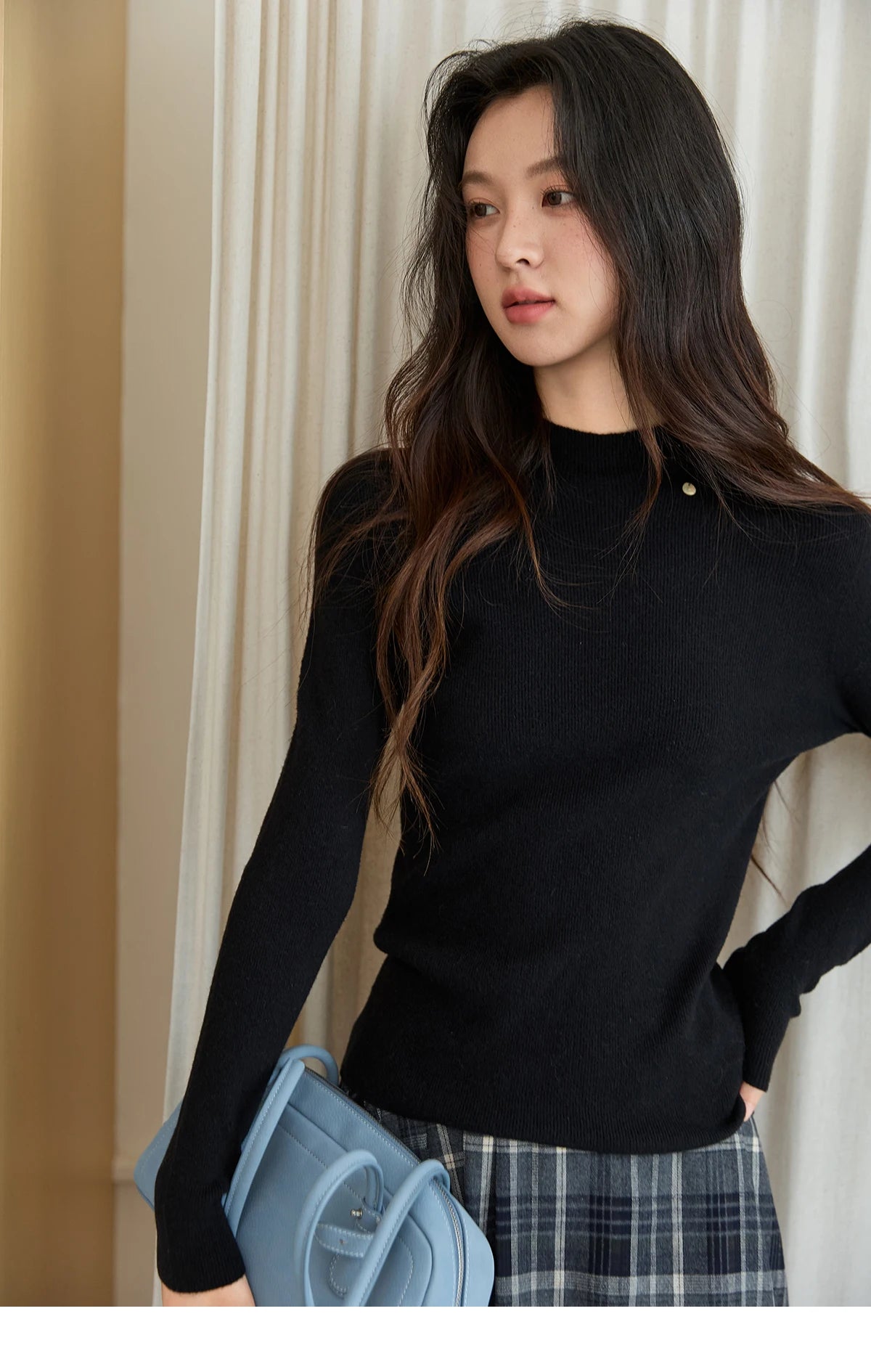 MISHOW Woman Long-sleeved Tops 2025 Autumn Winter Minimalist Mock Neck Knited Top Commute Casual Slim Pullover Woman MXE48Z2583
