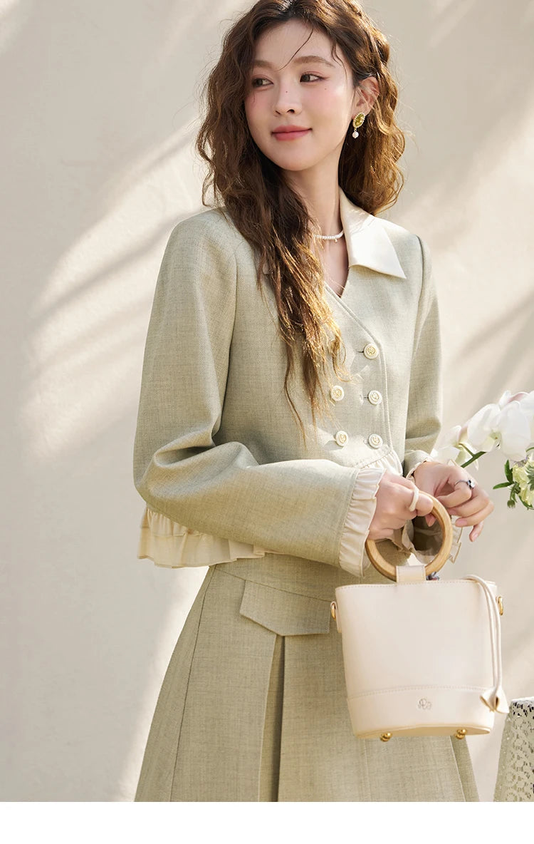 MISHOW Mini Skirt Jacket Separately Women Outfit 2024 Spring Autumn Fashion Crop Female Jacket Pleated A-line Skirts MXD11W0293