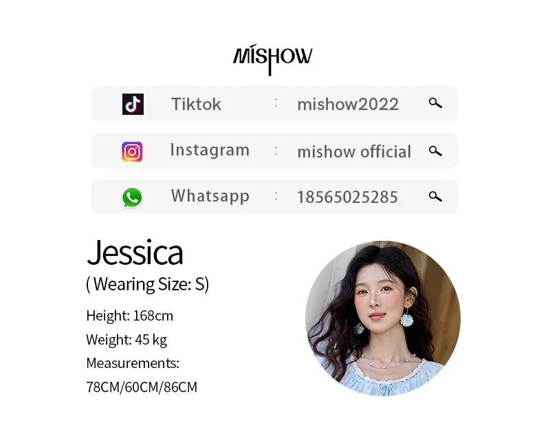 MISHOW Blue Pure Cotton Embroidered Blouses 2025 Summer Wave Edged O-neck Tops Contrasting Lace Up Loose Doll Blouses MXE35X1791