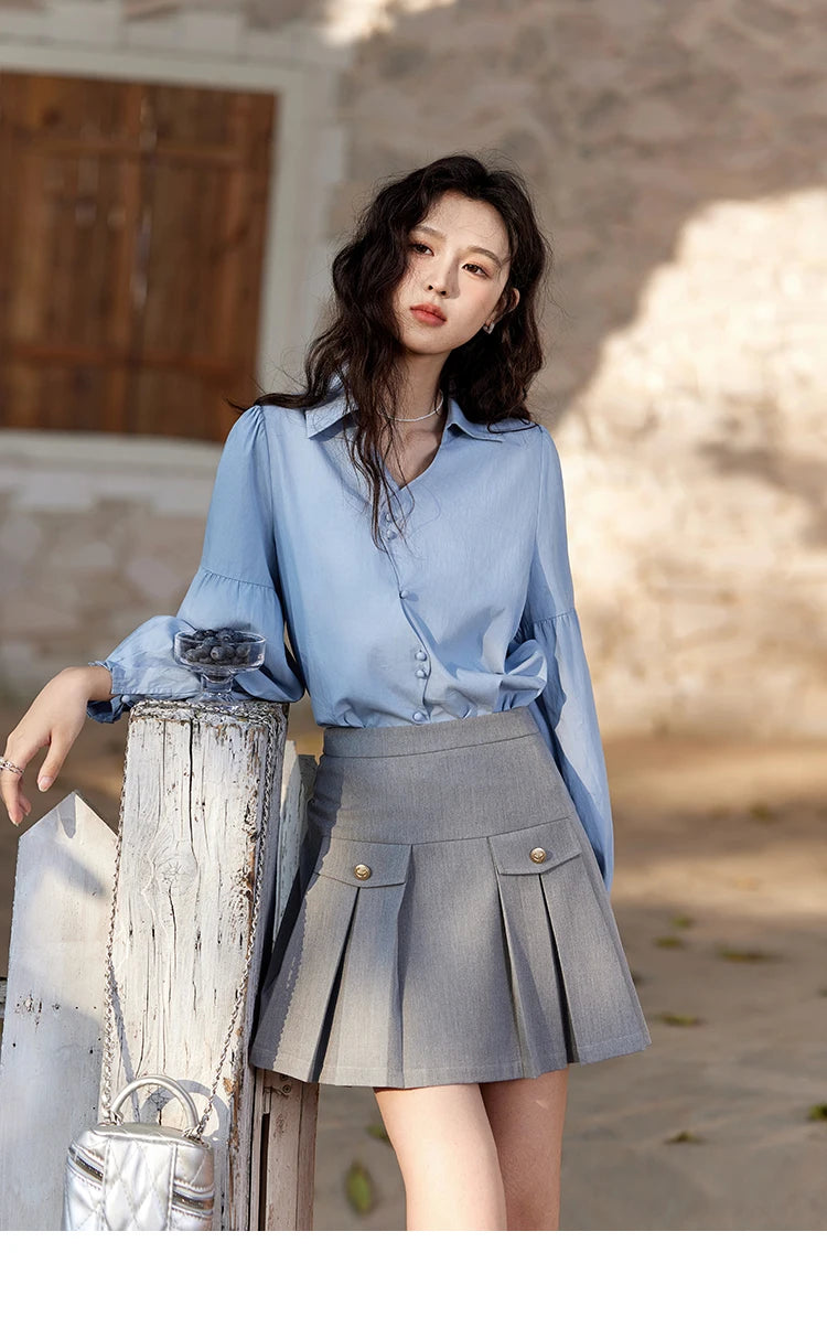 MISHOW French Polo Neck Long Sleeve Shirt Women's Spring Summer 2025 Elegant Sweet Cute Casual Tops Solid Shirts MXE11C0388