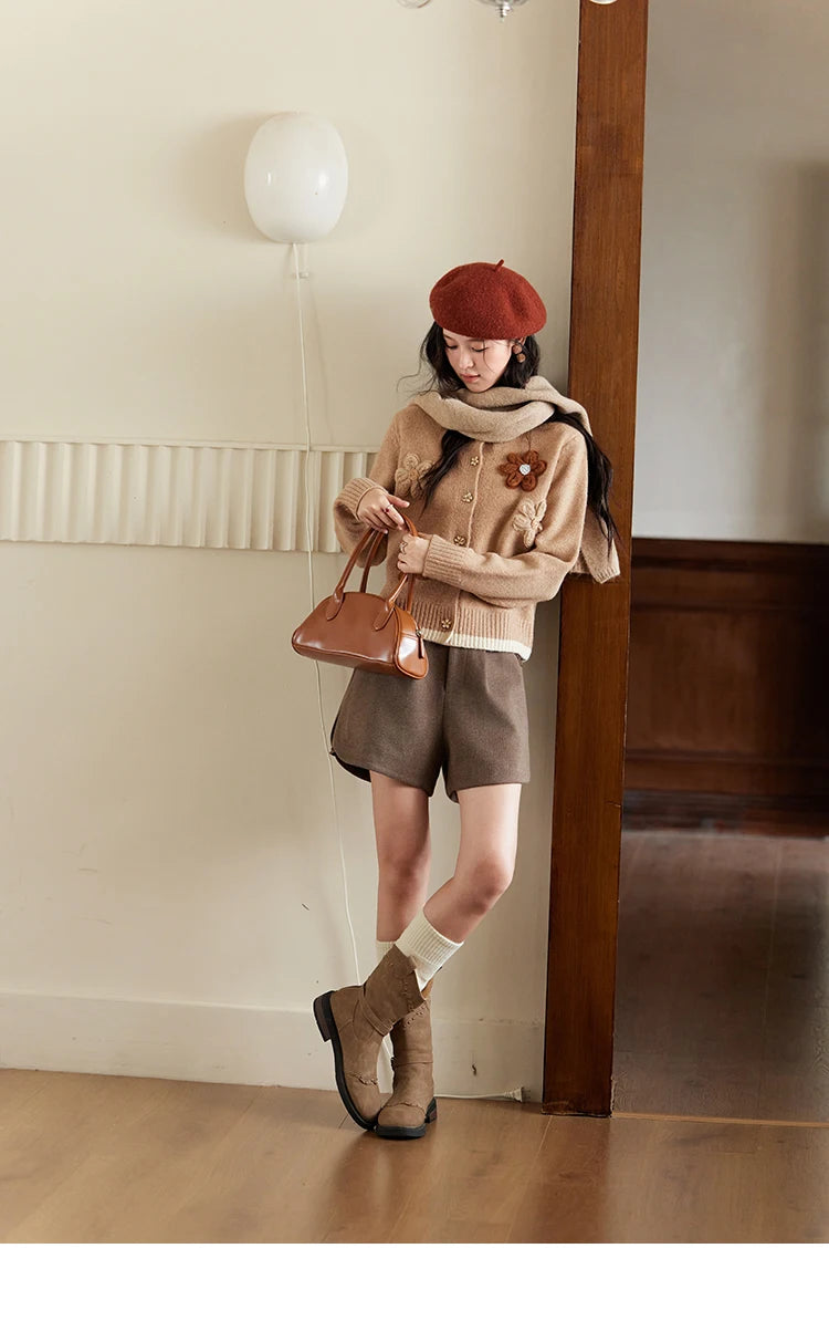 MISHOW Knitted Sweater Flower Pattern Cardigan O-Neck Color Clash Design Warm Coat Metal Buttons Sweet Soft Tops MXD56Z0919