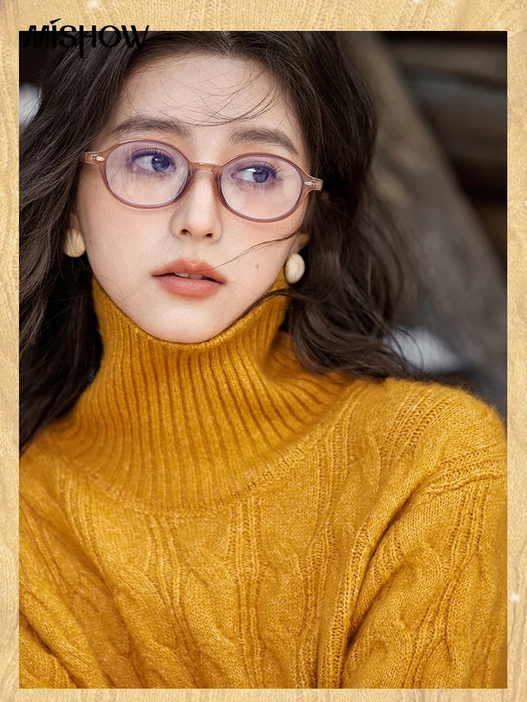 MISHOW Turtleneck Texture Solid Sweater Soft Warm Coat Winter Women Clothes Versatile Temperament Tops Office Lady MXD57Z1090