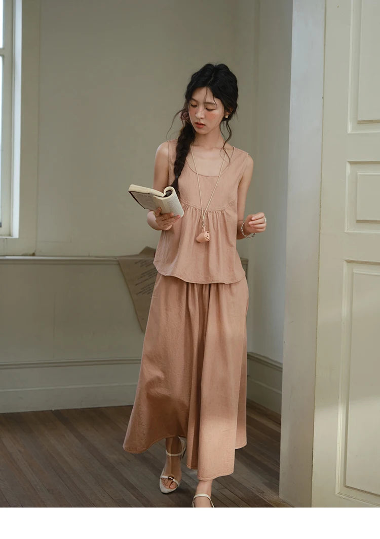 MISHOW Ladies 2 Pieces Set 2025 Summer New U-shaped Collar Sleeveless Top Fashion A-line Skirt Set Women's Clothing MXE35T0606