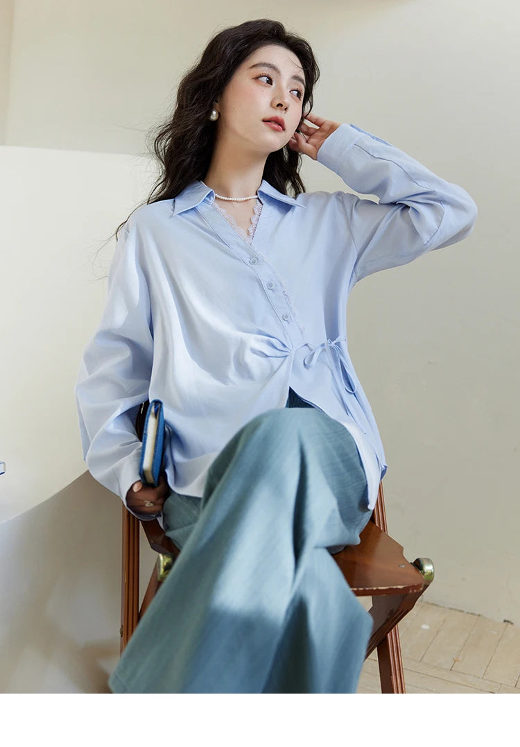 MISHOW Versatile Denim Straight Leg Pants for Women Spring 2025 Embroidery Pockets Commuting Loose Denim Trousers MXE14K0870