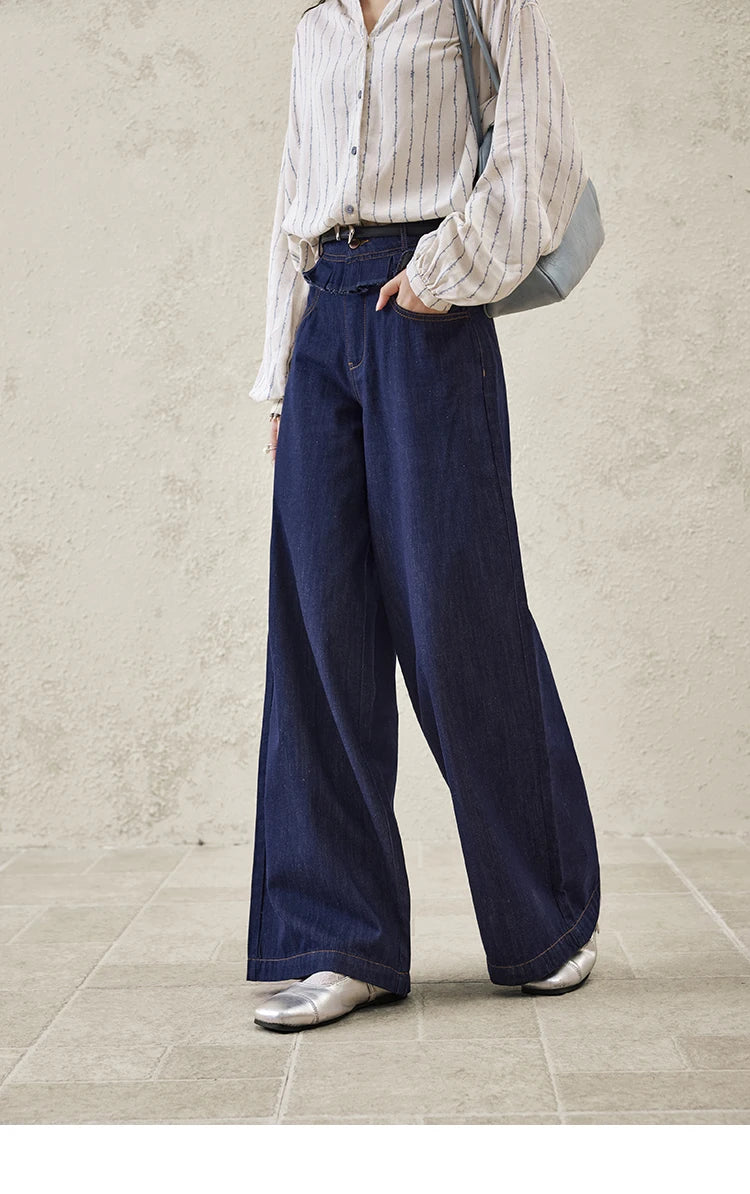 MISHOW Casual Spring Summer Jeans for Women 2025 Stitching Ruffle High Waist Jeans Female New Fashion Wide Leg Pants MXE16K0907