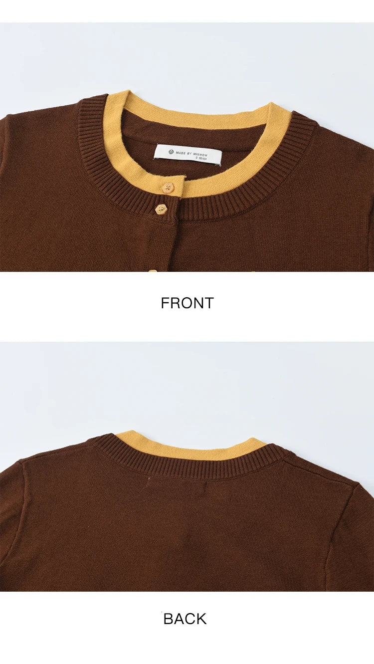 MISHOW Fake Two Knitted Sweaters Autumn Retro Color Contrasting Bow Embroidered Sweater Hemp Cuff Splicing Plaid Top MXE46Z2495