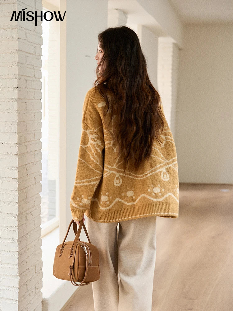 Mishow Yellow Jacquard Plant Pattern Cardigan MXE48Z2522
