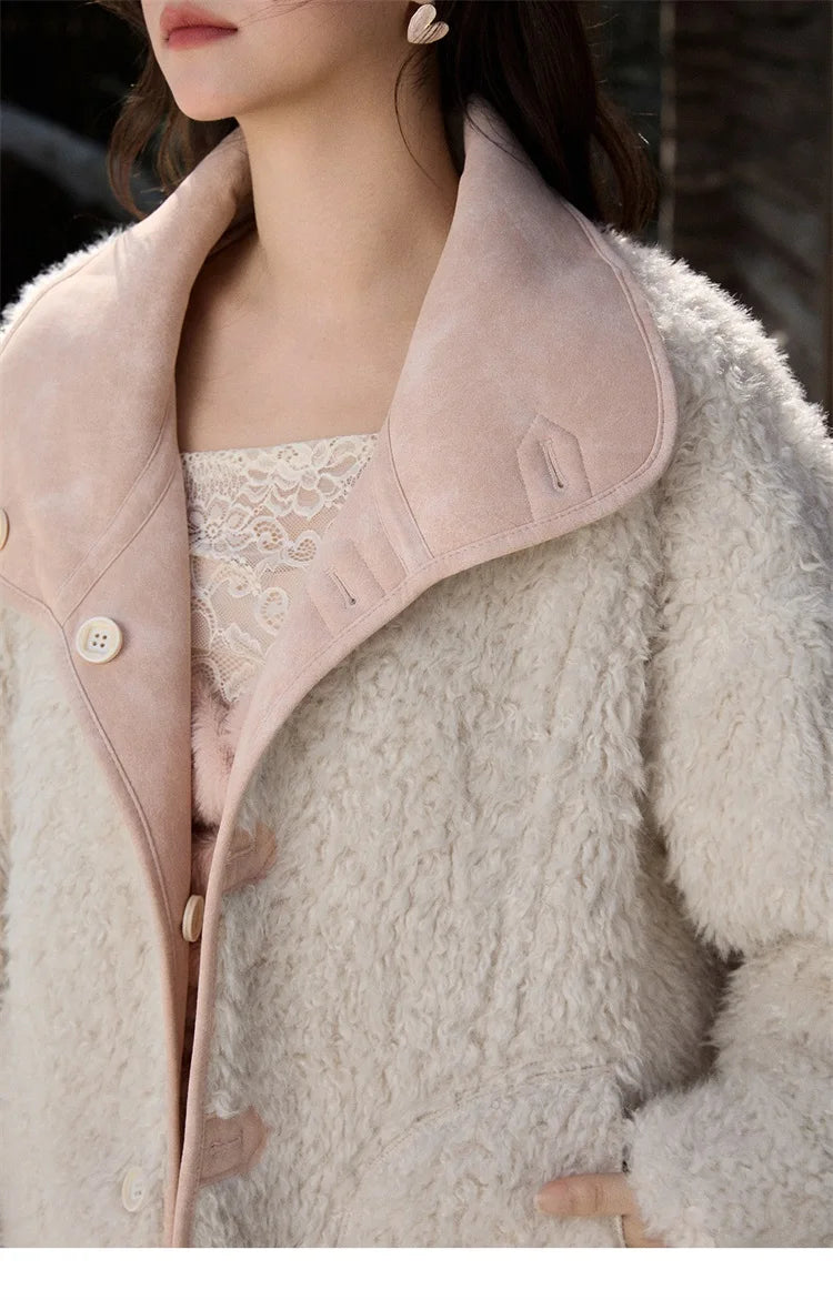 MISHOW Women's Double Sided Wearing Jacket 2025 Winter Lamb Wool Lapel Coat Warm Windproof Commuter Coat with Pockets MXE91W1015