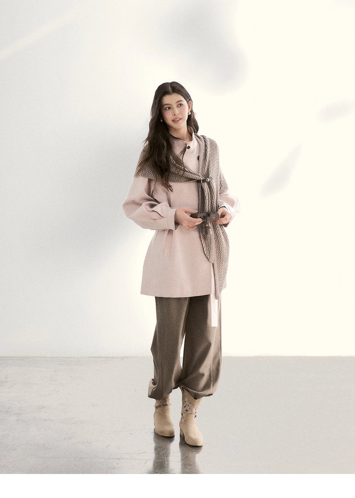 MISHOW Women's Dusty Pink Trench 2026 Spring Stand Collar Belted Coats Raglan Sleeve Casual Mid-Length Windbreaker MXF108W1002