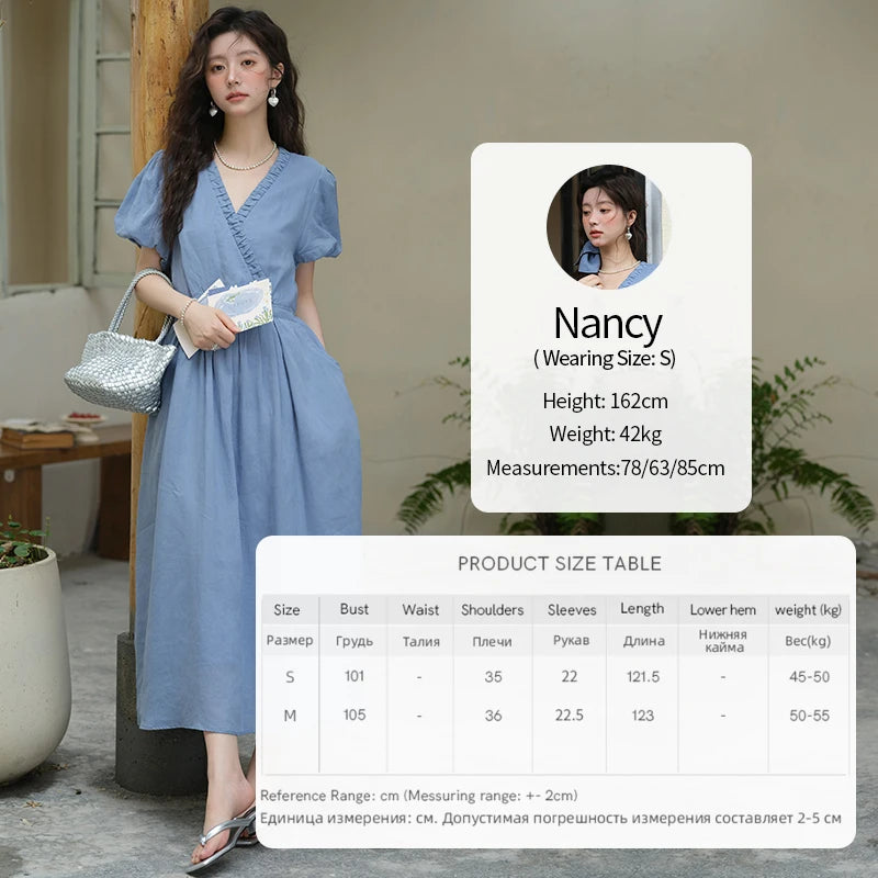 MISHOW Summer Fashion V-neck Dress Woman 2025 New Puff Sleeve Sashes Elegant Pocket Vacation Dresses Ladies Clothing MXE39L2381