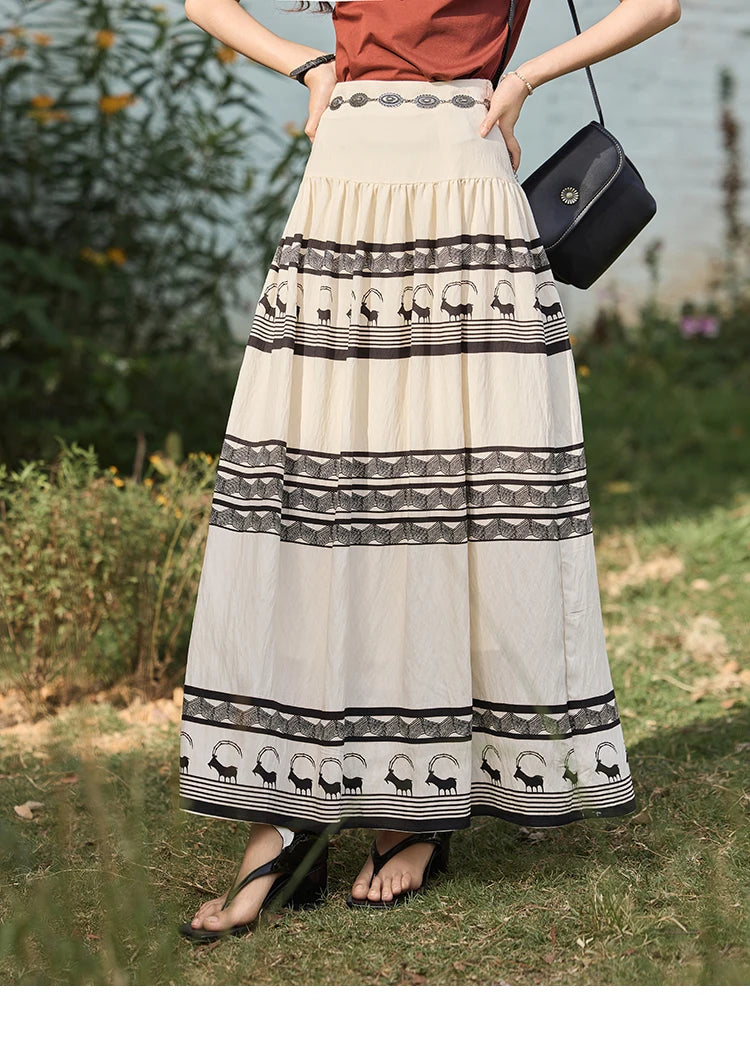 MISHOW Women's Bohemian Print Half Skirt 2025 Summer New Office Lady Fashion High Waist A-line Large Swing Skirt MXE36B0755