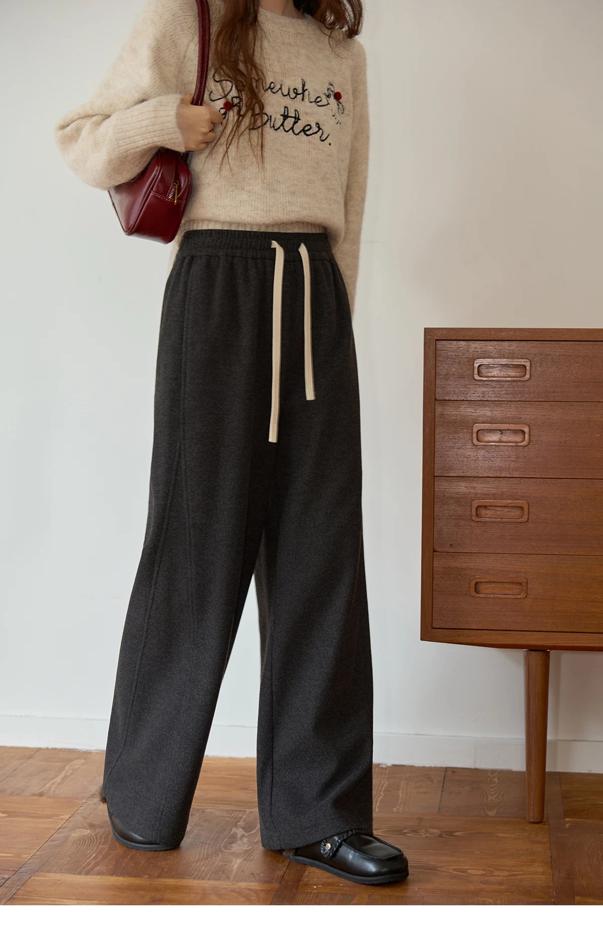 MISHOW Wide-leg Pants for Women 2025 Autumn Winter High Waist Straight Lace-up Loose Pants Retro Casual Slim Pants MXE89K1100