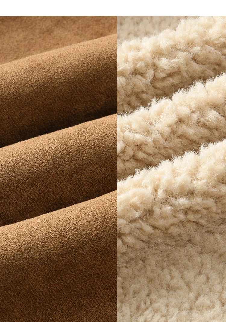 MISHOW Vintage Coats Midi Skirts Separately Brown Suede Plush Jacket Bull Horn Buckle Spliced Design Thick Warm Top MXD36W0500