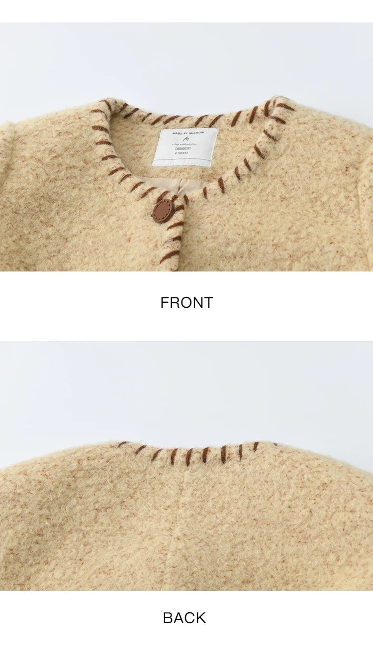 MISHOW Women Winter Jacket 2025 Fashion New Apricot Round Neck Single-breasted Wool Coat Elegant Commuting Short Coat MXE88W0885