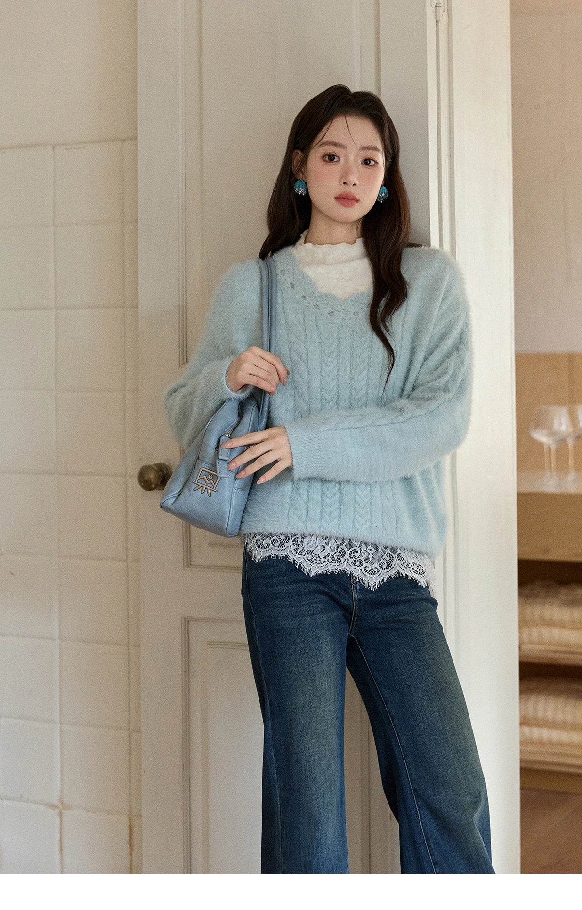 MISHOW Women's Jeans 2025 Autumn Winter Denim Blue Flared High Waist Slim Jeans New Retro Commute Wide Leg Trousers MXE51K1092