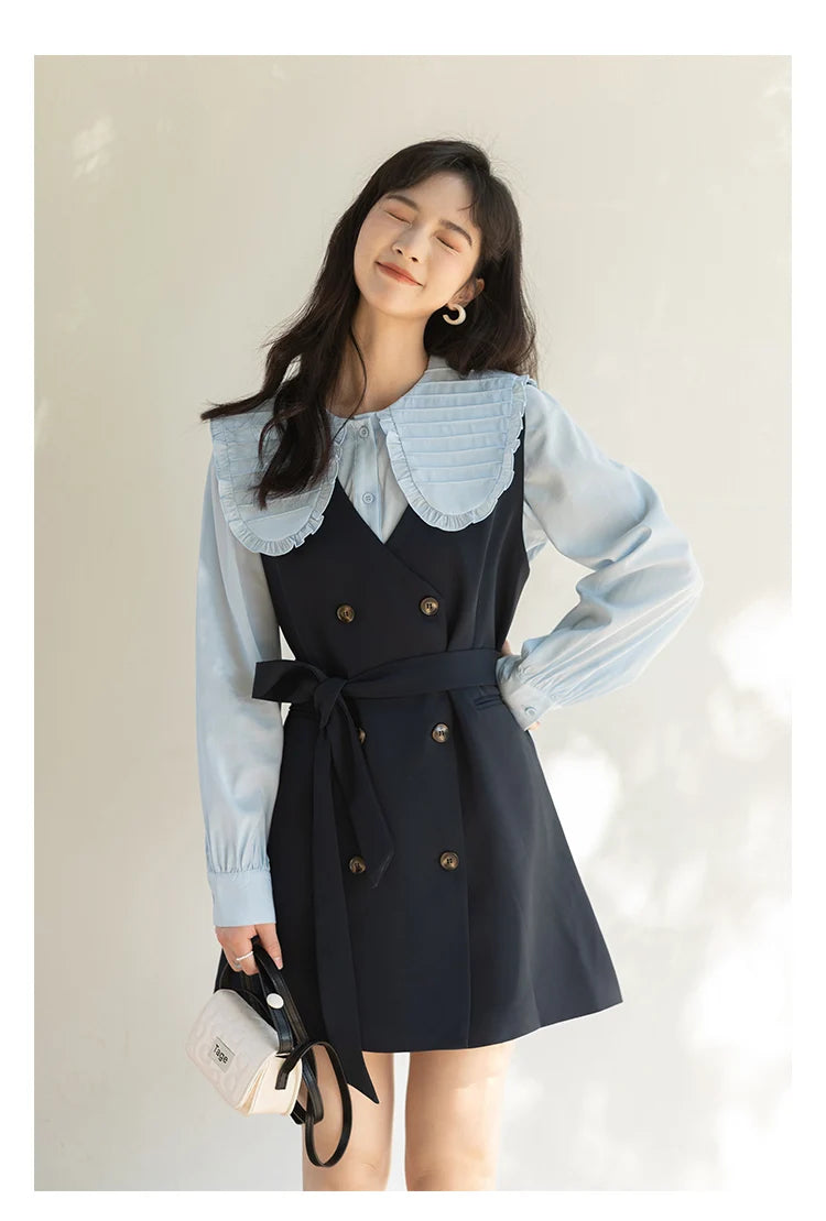 MISHOW Spring Vest Dress Korean Doll Collar Shirt Long Sleeve Elegant Shirt Female Clothing Separately Office Lady MXB12C0199