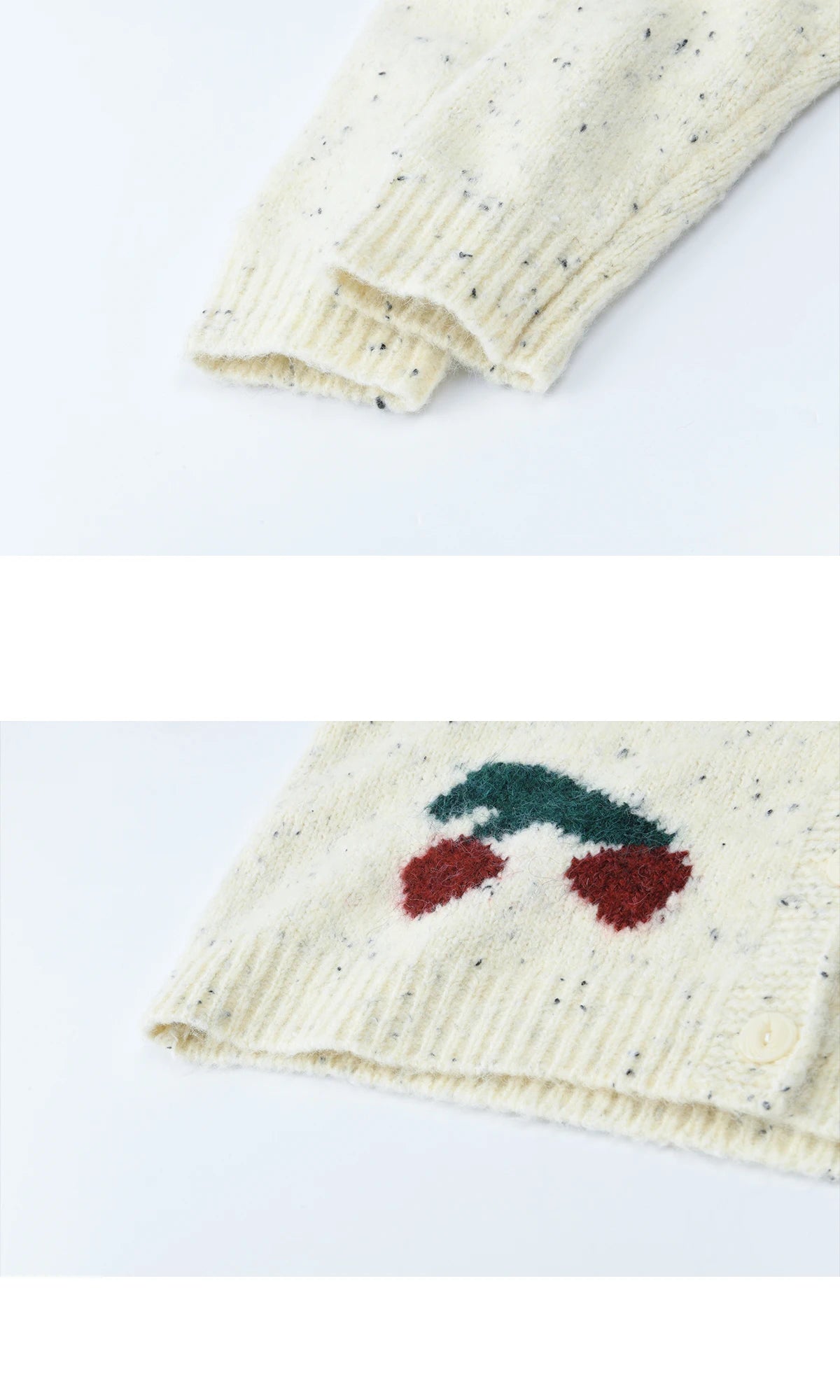 MISHOW Women's Cherry Jacquard Flecked Cardigan 2025 Autumn Winter Korean Drop Shoulder Tops Loose Crew Neck Knitwear MXE91Z2837