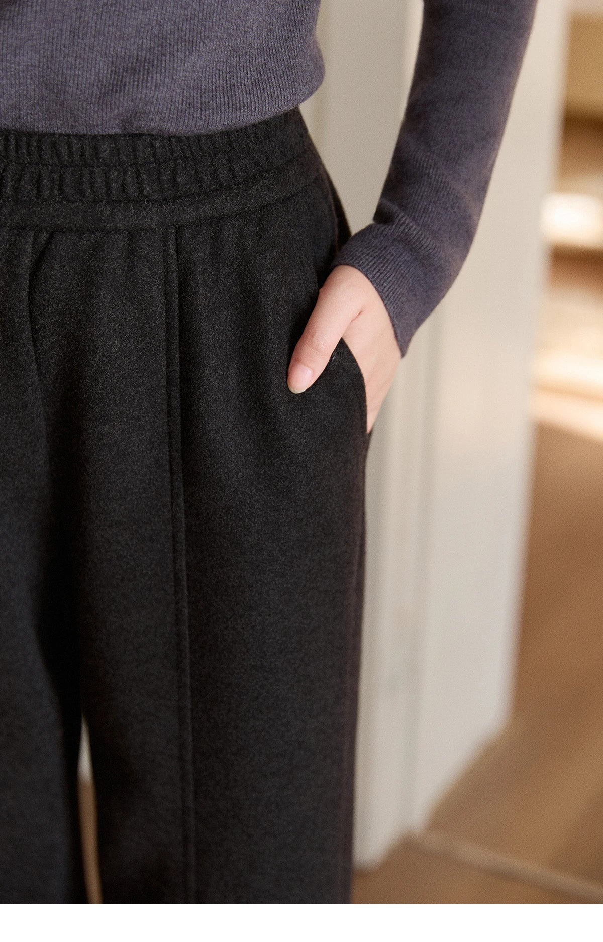 MISHOW High Waist Wide Leg Pants for Women 2025 Winter Casual Loose Thick Fleece Warm Knit Pants Straight Trousers MXE92K1127