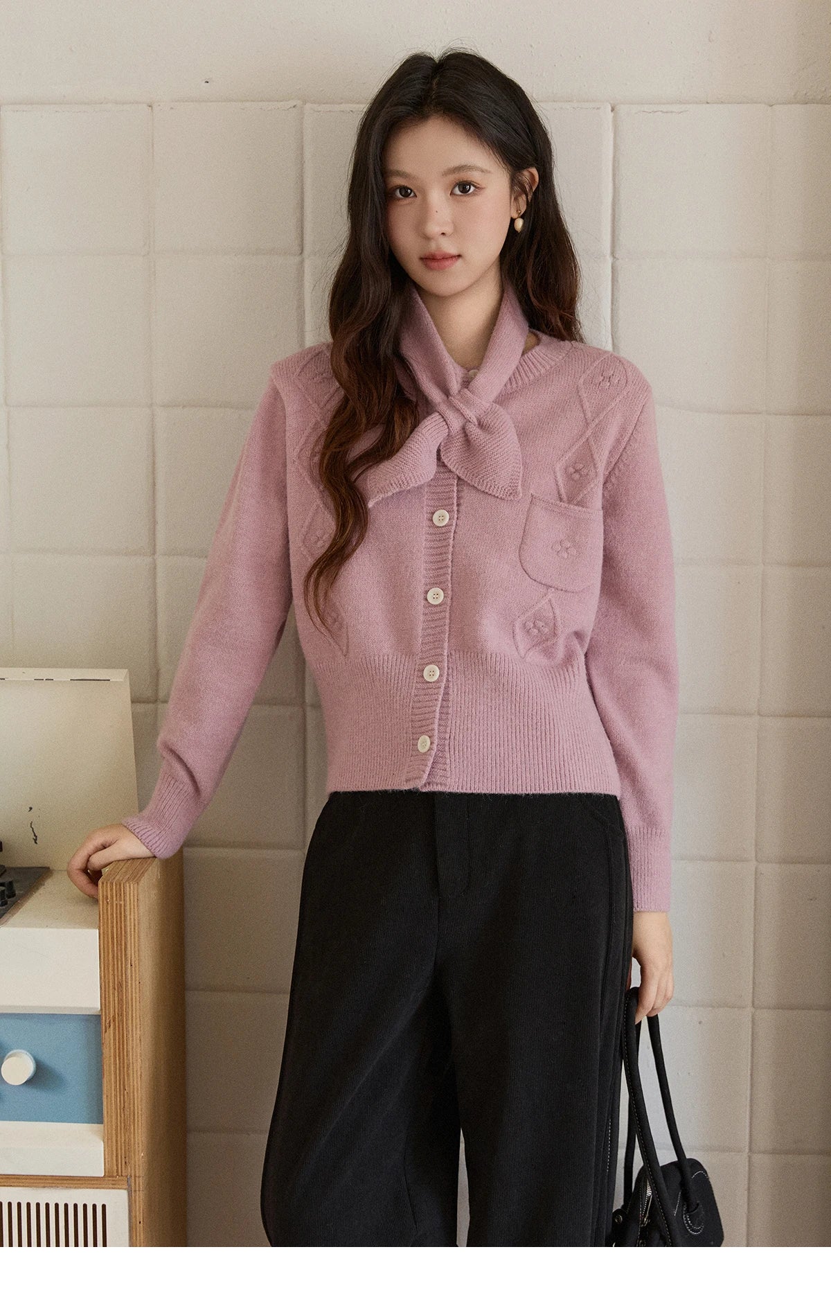 MISHOW Detachable Scarf Sweater for Women 2025 Autumn Winter Taro Purple Casual Warm Tops Soft Thick Knitted Sweater MXE91Z2825