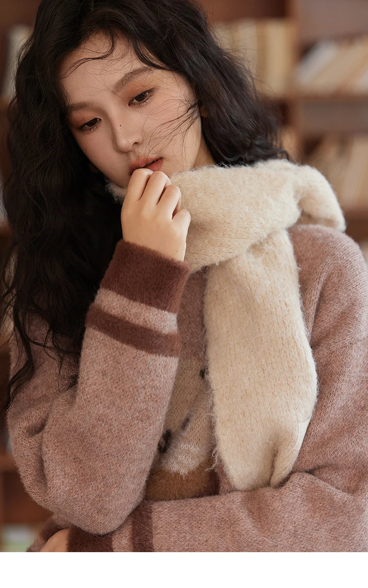 MISHOW Faux Sable Sweater Women 2024 Autumn Winter Sweet Gentle Loose Basic Soft Cartoon O-Neck Long Sleeve Pullovers MXD45Z0860