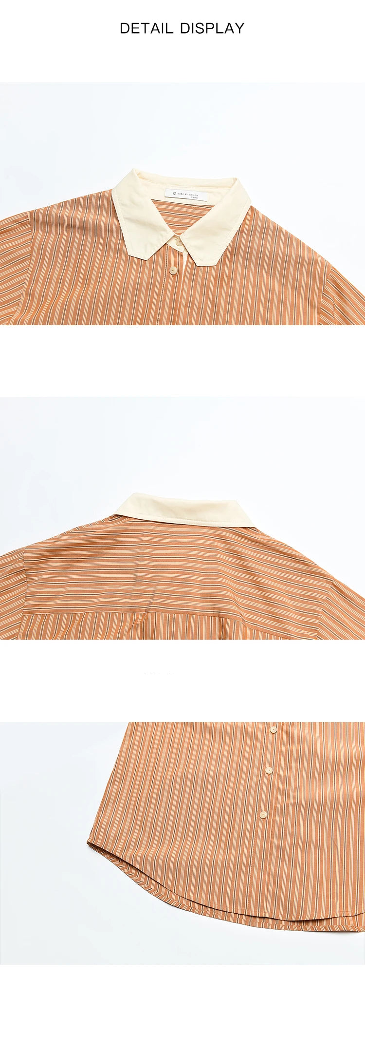 MISHOW Loose Striped Shirt for Women Autumn 2025 Contrasting Lapel Top Single Breasted Patchwork Shirts Office Lady MXD41C0286