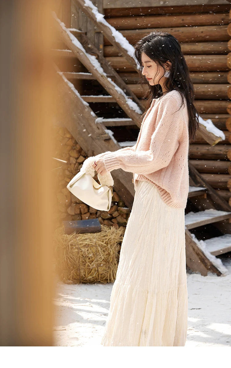 MISHOW Wool Blend Cardigan Pink Sweater 2024 Autumn Winter Women Clothes Sweet Top Knitted Sweater Outerwears MXD56Z1064