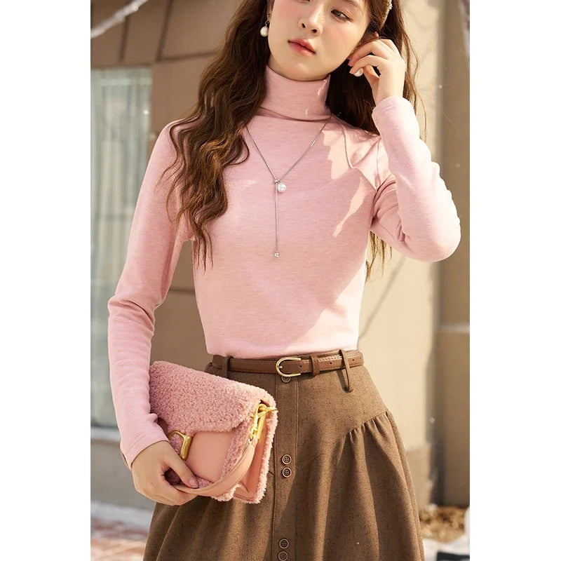 MISHOW Mock Neck Bottoming Shirt Long Sleeve Inner Tops for Women 2023 Autumn Winter New Fashion Warm Slim T-shirt MXC58Z0290