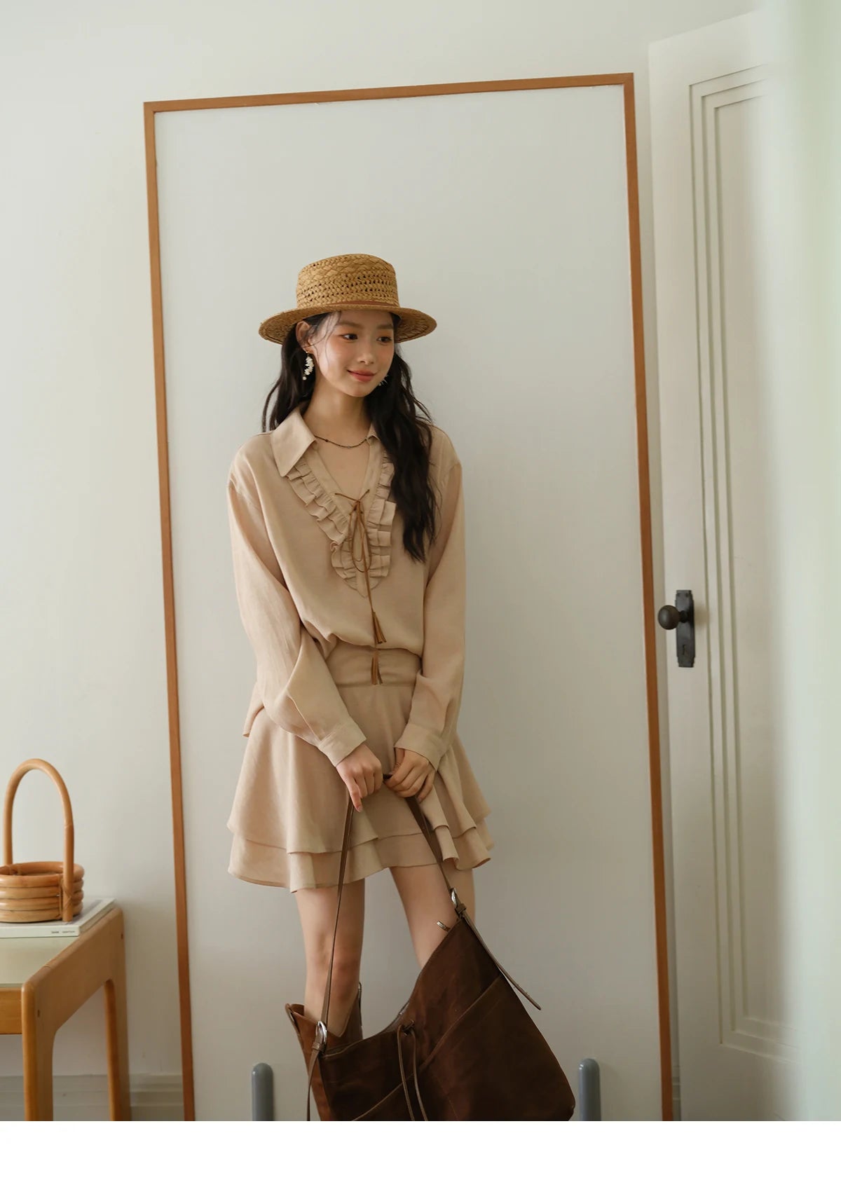 MISHOW Women's Bohemian Skirt Set Autumn Lyocell Blend V Neck Ruffle Suede Tassels Tie Top Back Elastic Waist Skirt MXE43T0727