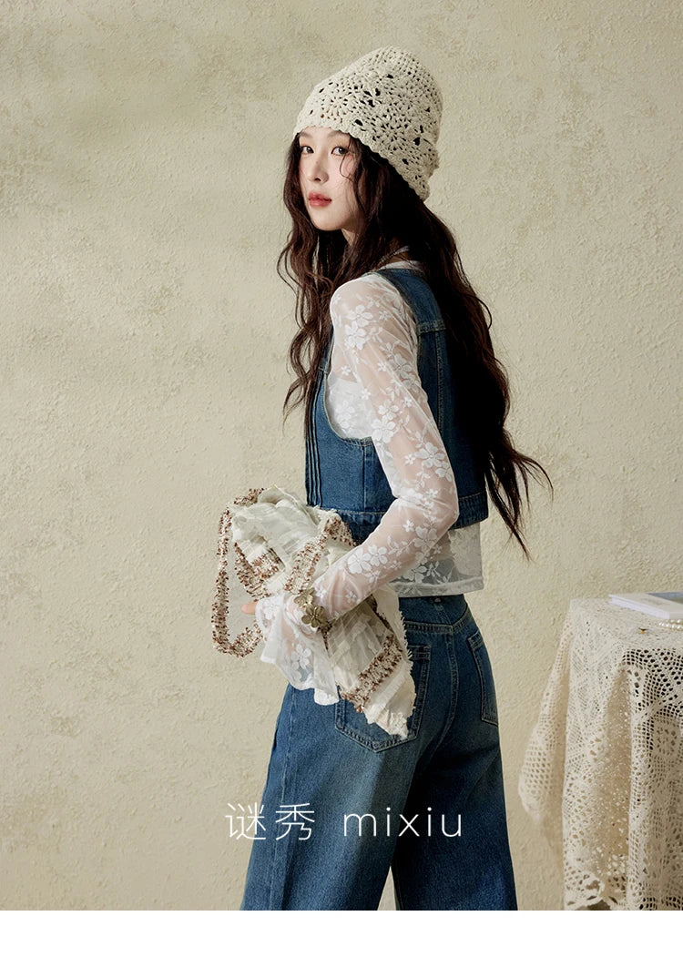 MISHOW Retro Denim Vest Coat for Women Spring Summer 2025 Deep Blue V-neck Short Versatile Outer Outfit U-neck Ccoats MXE16W0750