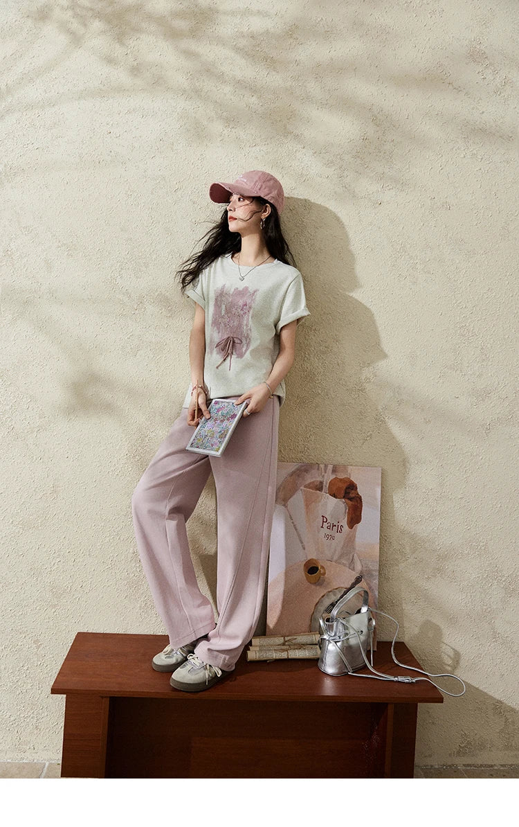 MISHOW Elastic Waist Sweatpants for Women Spring 2025 Versatile Solid Sports Pants Straight Leg Long Sickle Pants MXE14K0875