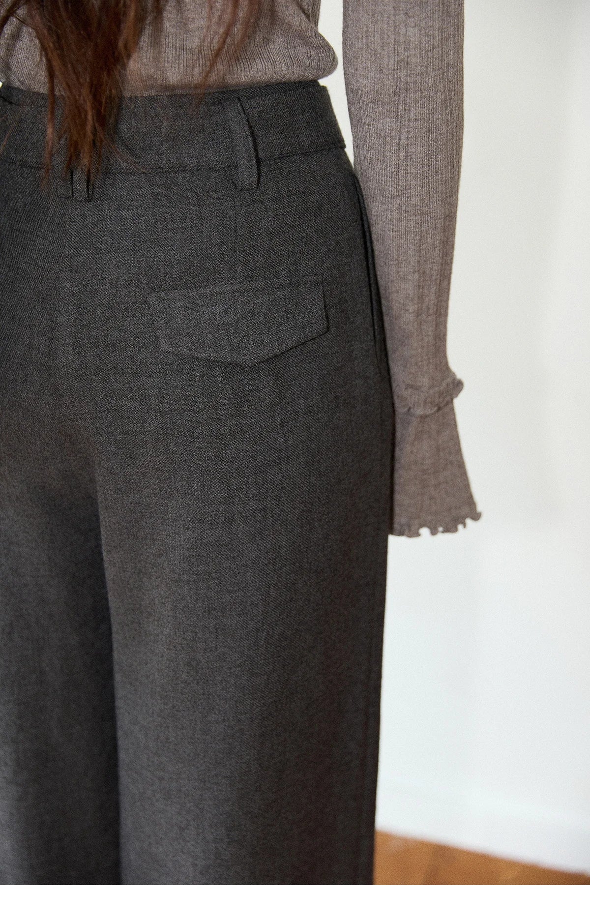 MISHOW Women's Winter Pants 2025 Retro Gray Wide-leg Pants Loose Warm Comfortable Commute Slim Trousers Woman Clothes MXE89K1099