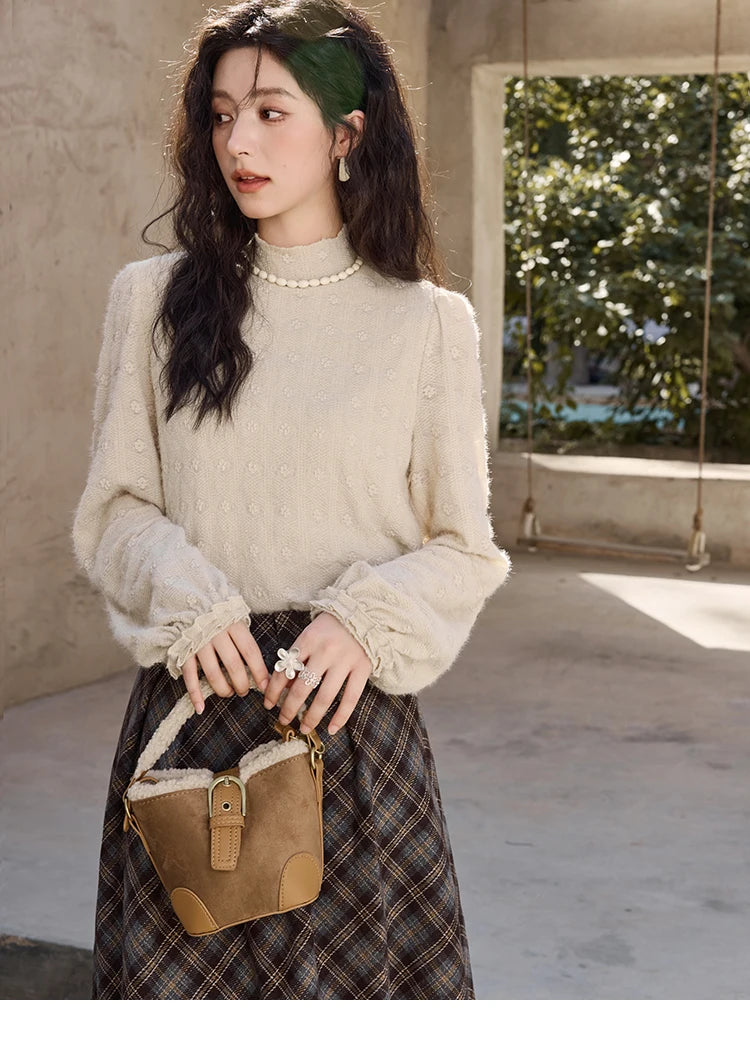 MISHOW Blue Plaid Vest Retro Skirt Separately Women 2024 Winter Retro Plaid Irregular Square Collar Top Midi Skirt MXD44W0454