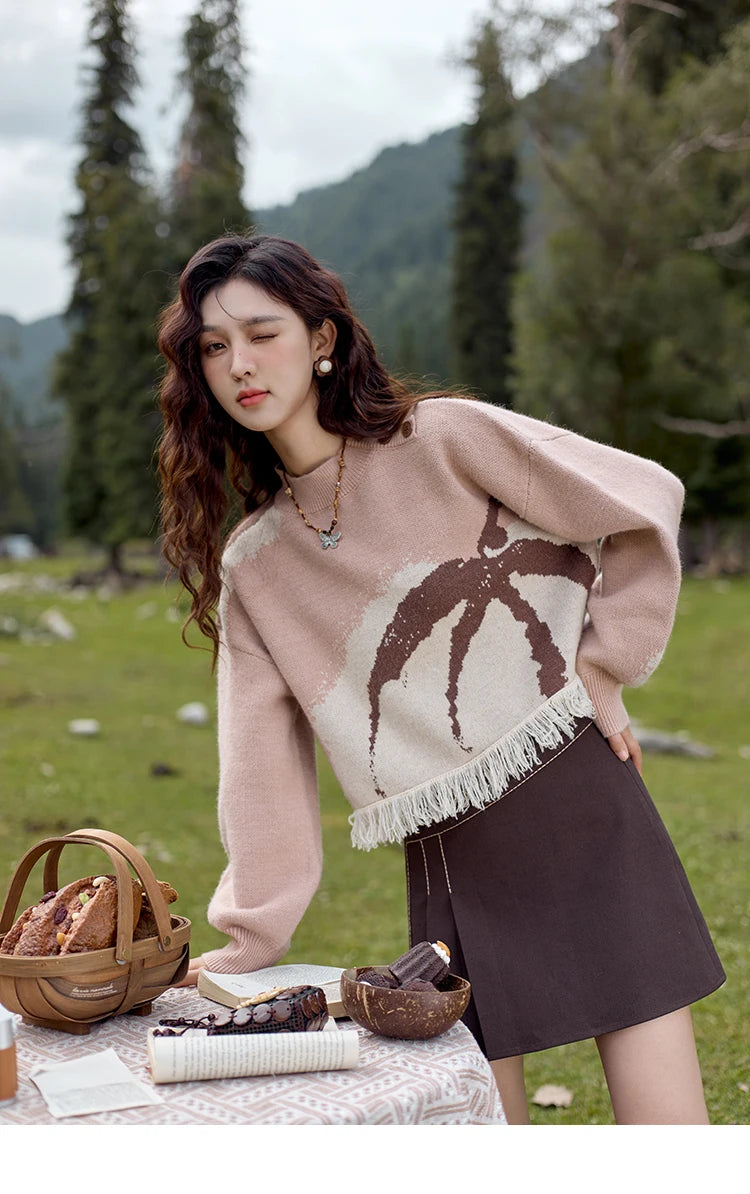 MISHOW Tassel Knitted Sweater Women Fashion Half High Neck Pullover Sweater 2024 Autumn Winter Premium Casual Top MXD43Z0680