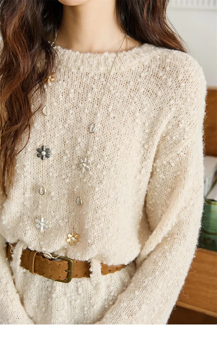 MISHOW Sweater Woman Wool 2025 Autumn New Belt Waist Design Drop Shoulder Sleeves Knit Top Commute Pullover Women MXE46Z2582