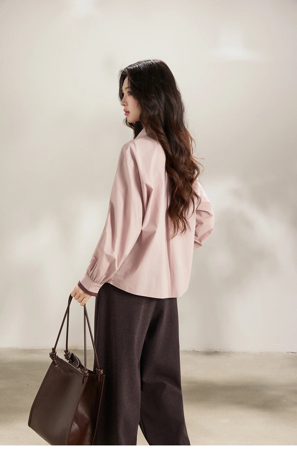 MISHOW Women's French 100 Cotton Contrasting Color Shirts Spring Polo Neck Asymmetrical Casual Commute Loose Shirt MXF13C2435