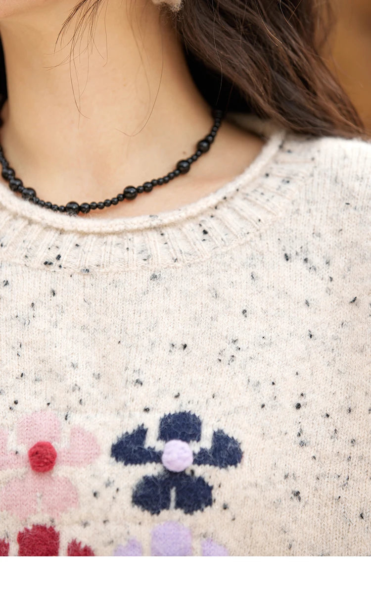 MISHOW Wool Blend Yarn Knitted Sweater Flower Color Dots Design 2024 Winter Women O-Neck Pullovers Lazy Sweaters MXD56Z1066