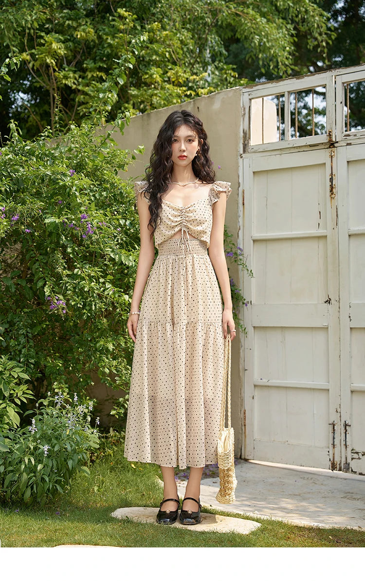 MISHOW Sexy Polka Dot Dresses for Women 2024 Summer New Flying Sleeve Long Fake Two Piece French Dress Woman Clothing MXD28L1902