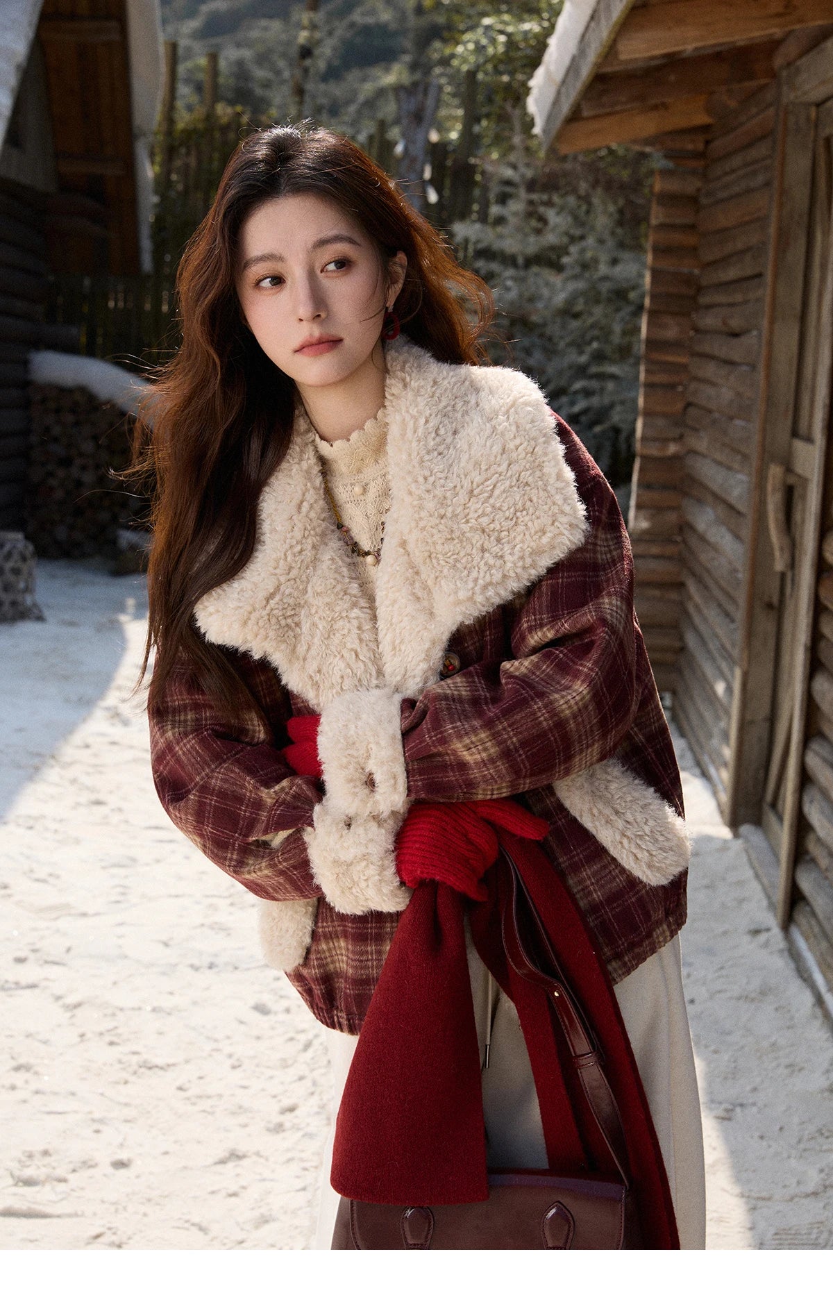 MISHOW Christmas Women's Retro Plaid Jacket 2025 Winter Large Lapel Tops Thickened Cotton-Padded Warm Short Coat MXE87W1004