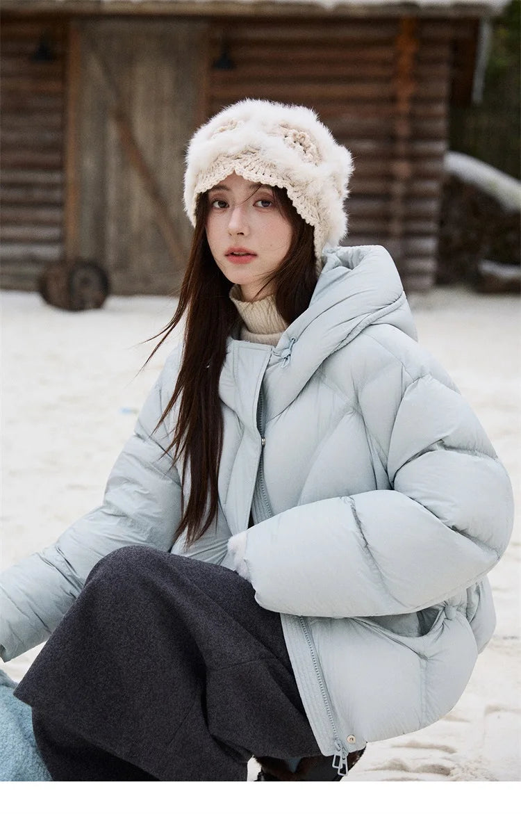 MISHOW Blue Down Coat Women 2025 Winter Fashion Elegant 90% White Duck Down Short Lightweight Puffer Jacket Warm MXE51Y0081