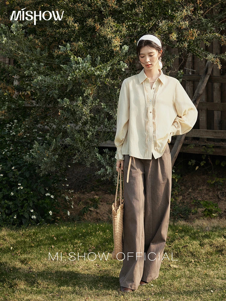 MISHOW Wave Striped Single Breasted Shirt for Women Spring 2025 Shell Buttons Solid Shirts Loose Commuter Outerwear MXE16C0422