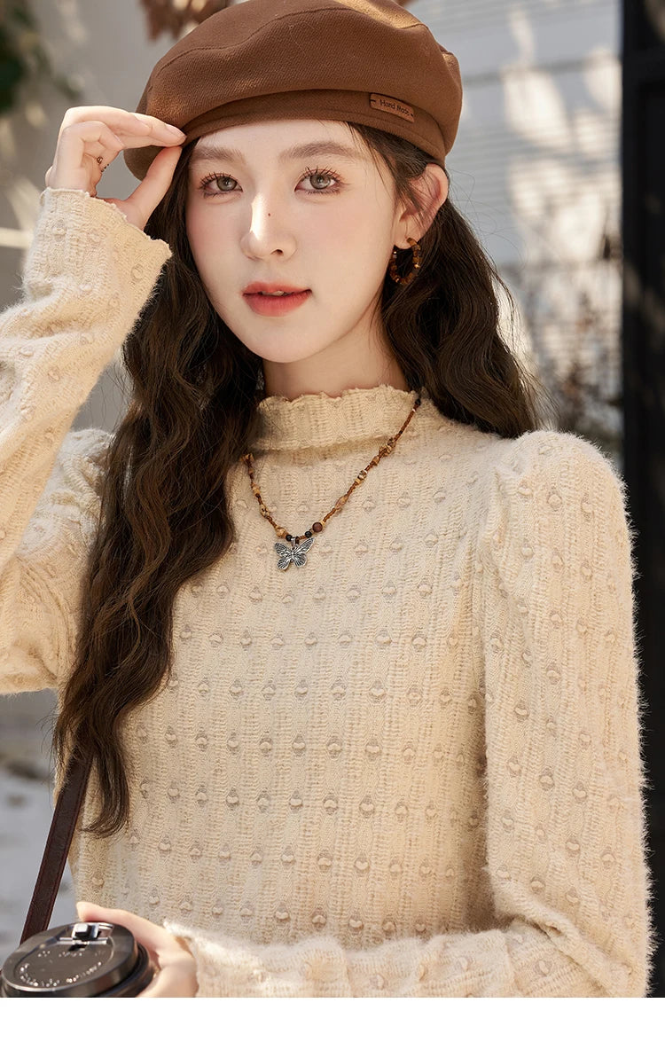 MISHOW Lace Bottoming Shirt Women Autumn Winter Mock Neck Long Sleeve Knitted Pullover French Warm Inner Top Female MXC58Z0481